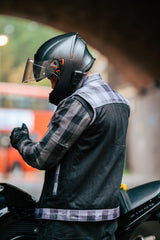 Checkered Leather & Denim Vest