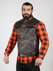 Motorbike Vest distressed dark brown marble-textured
