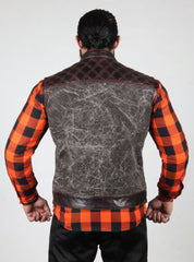 Motorbike Vest distressed dark brown marble-textured