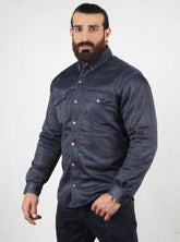 Mesh Shirt Check Dark Blue with Orange lines