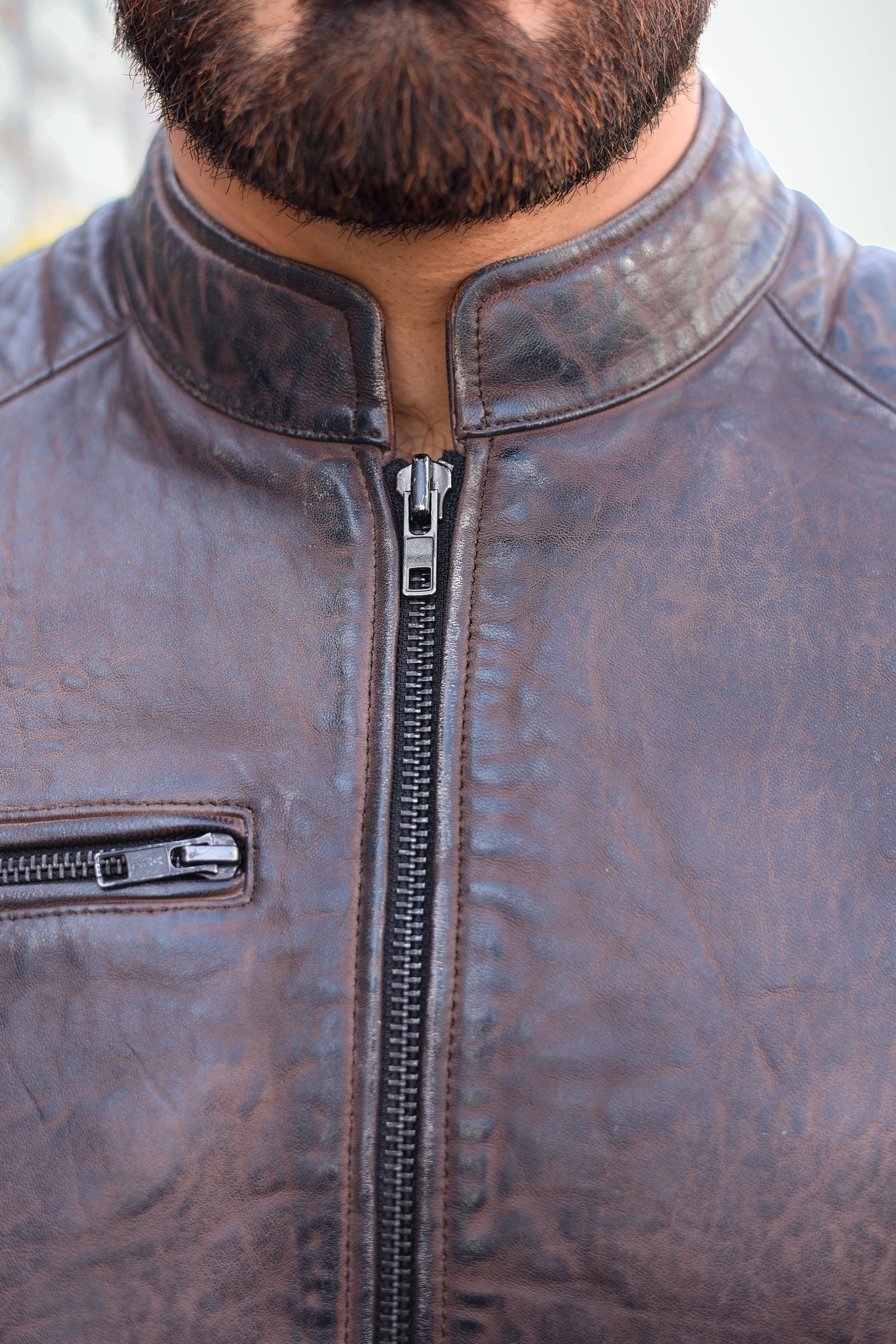 Men’s Vintage Leather Motorcycle Armored Jacket