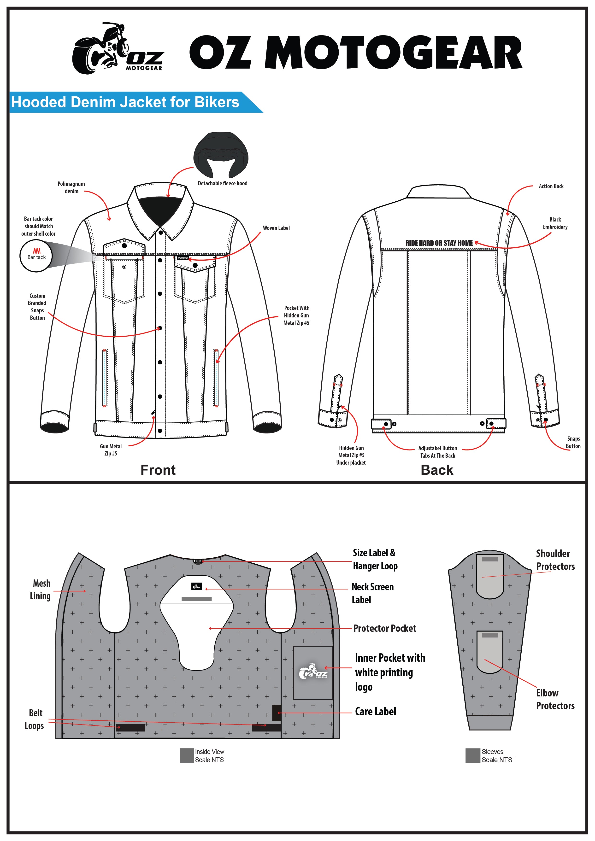 Hooded Denim Jacket for Bikers