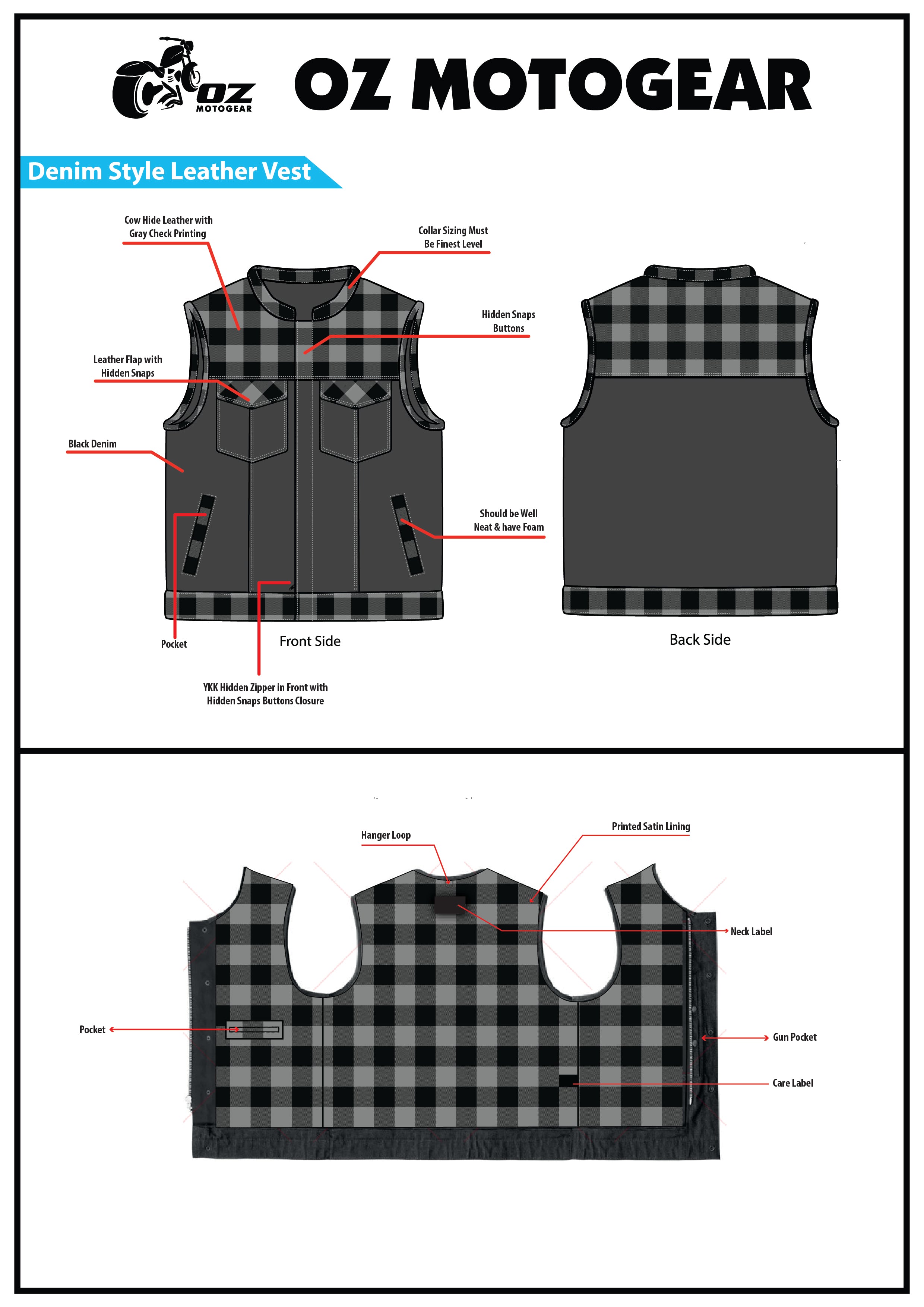 Denim style leather vest
