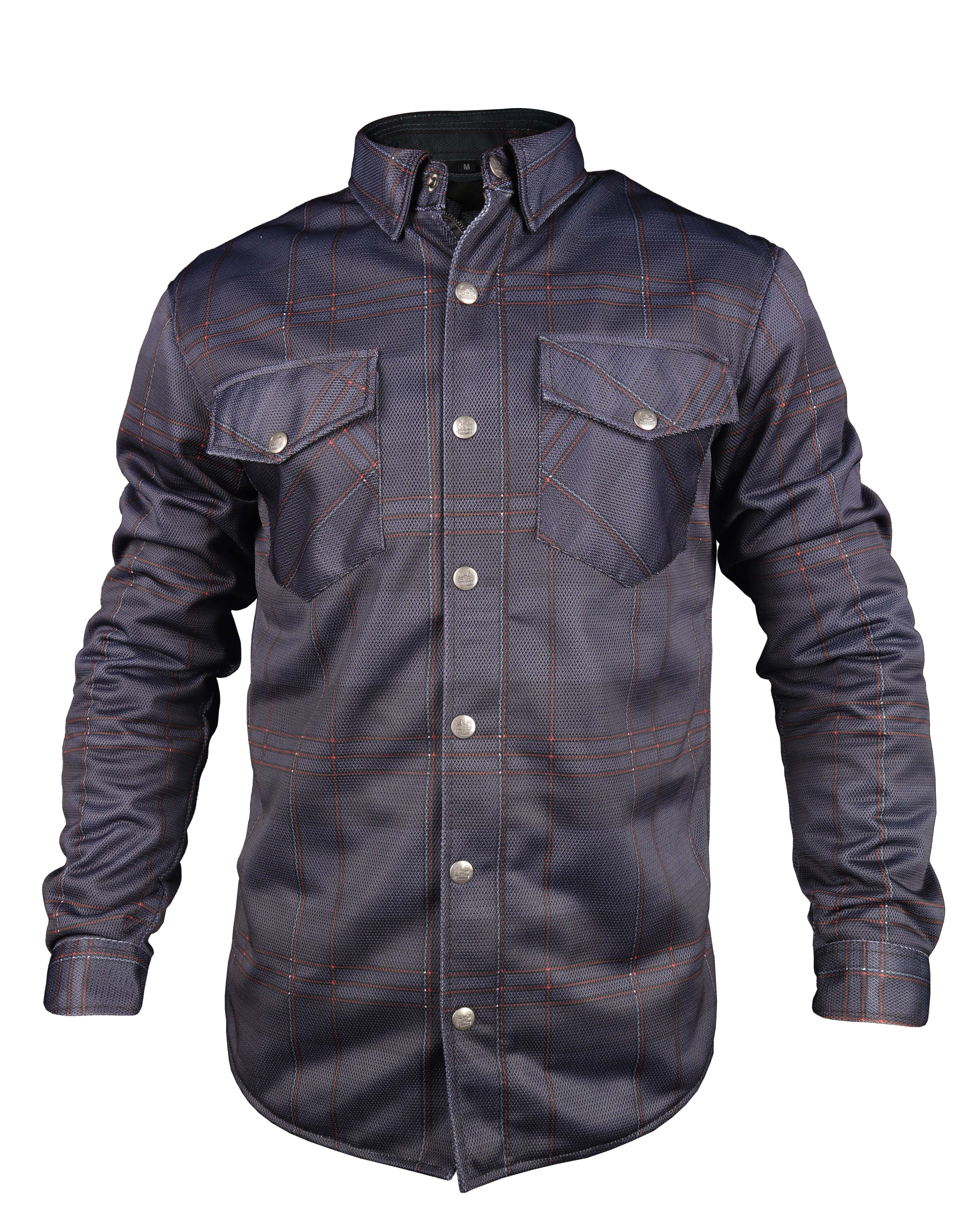 Mesh Shirt Check Dark Blue with Orange lines