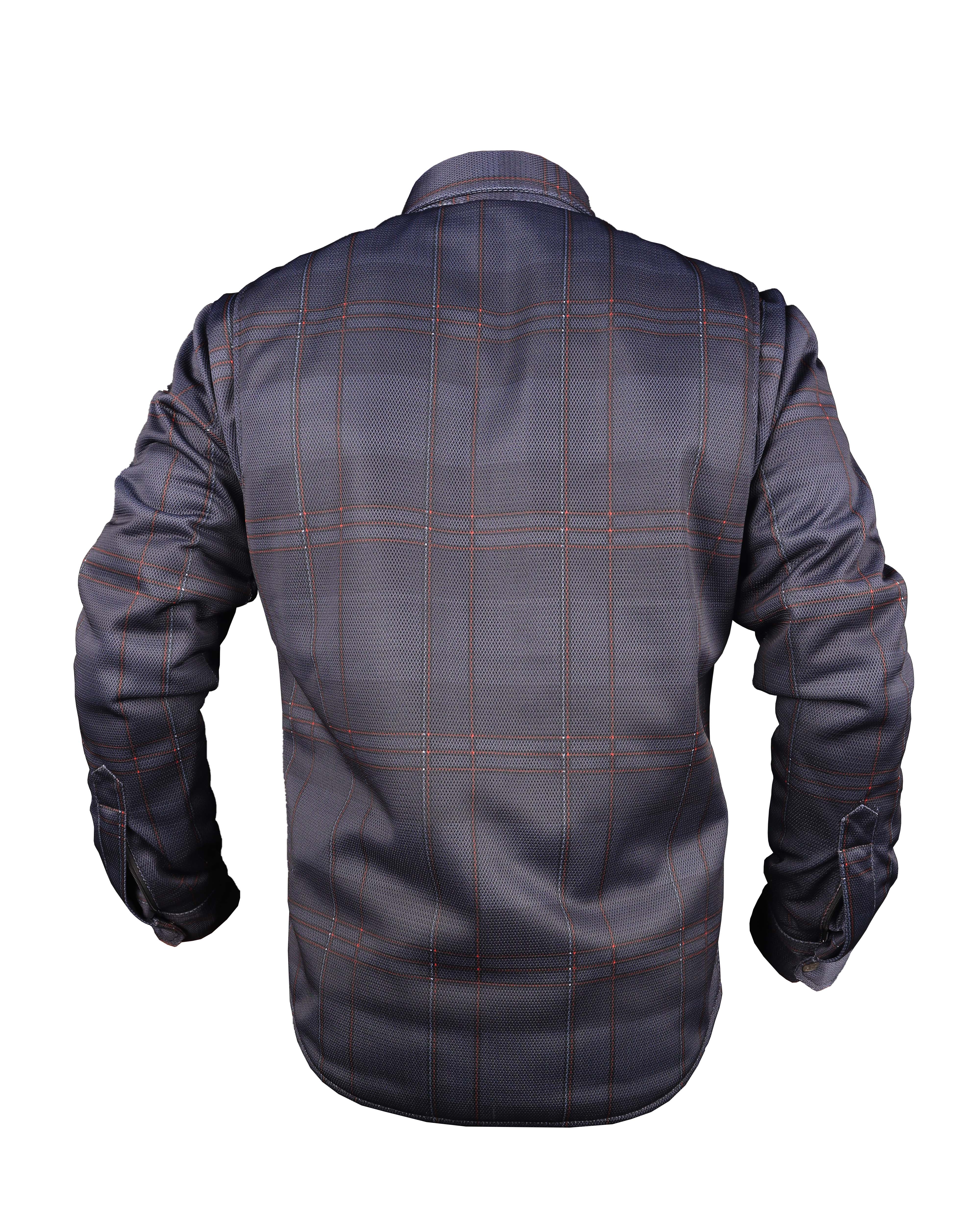 Mesh Shirt Check Dark Blue with Orange lines