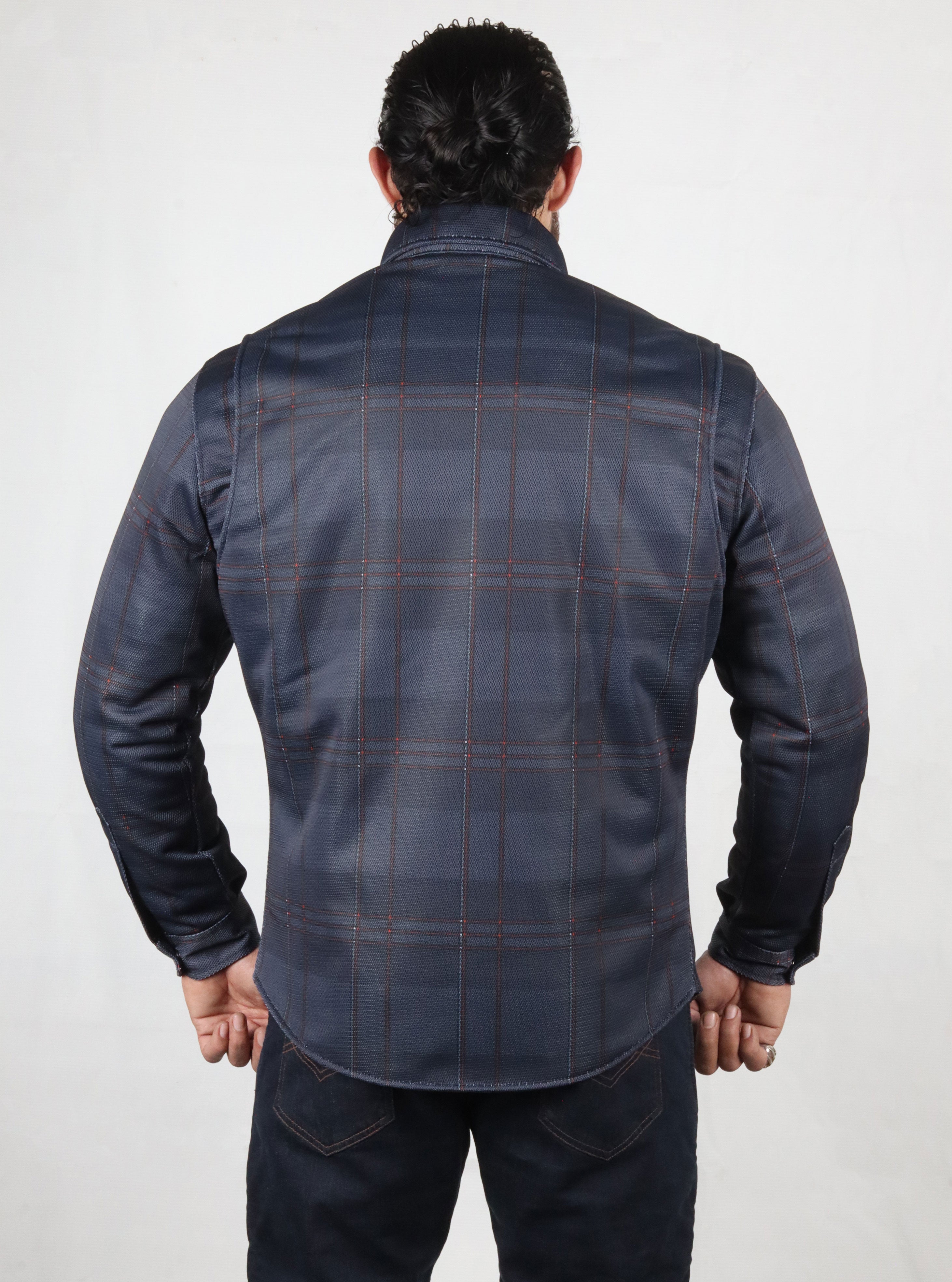 Mesh Shirt Check Dark Blue with Orange lines