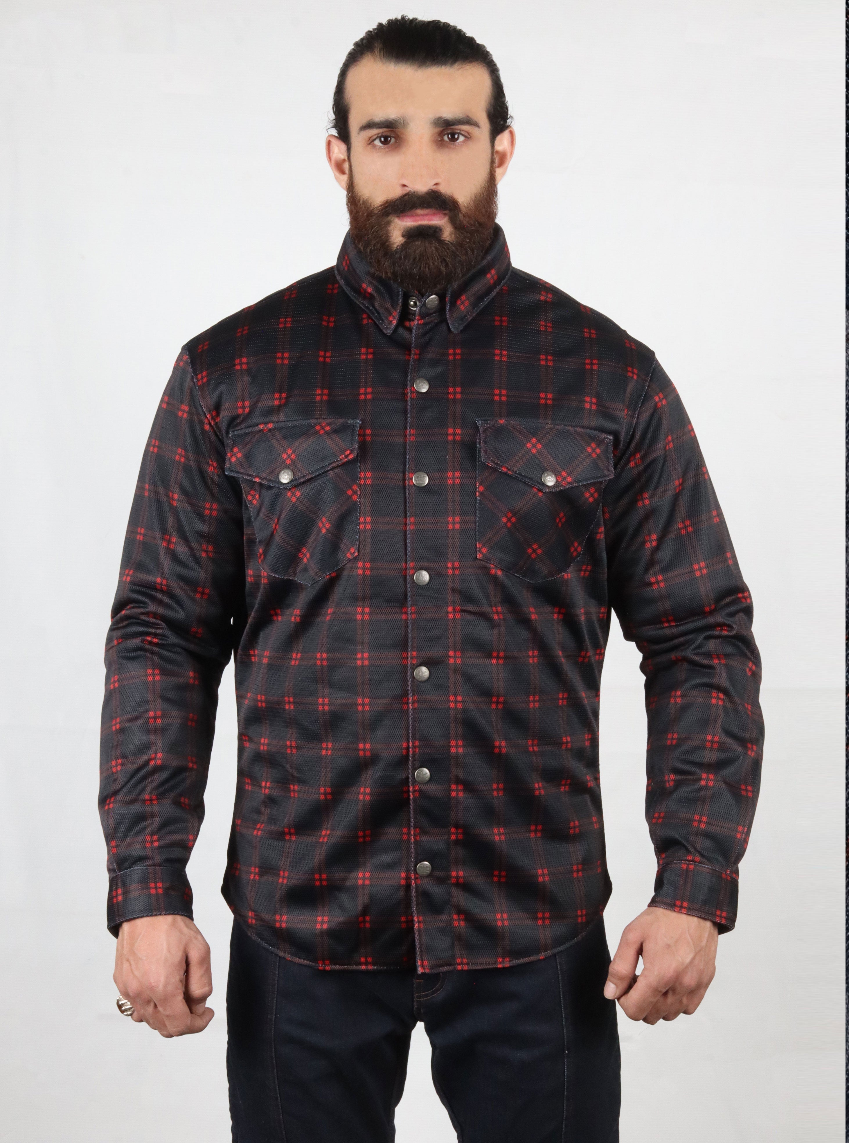 Mesh Shirt Red Lines on Black Check