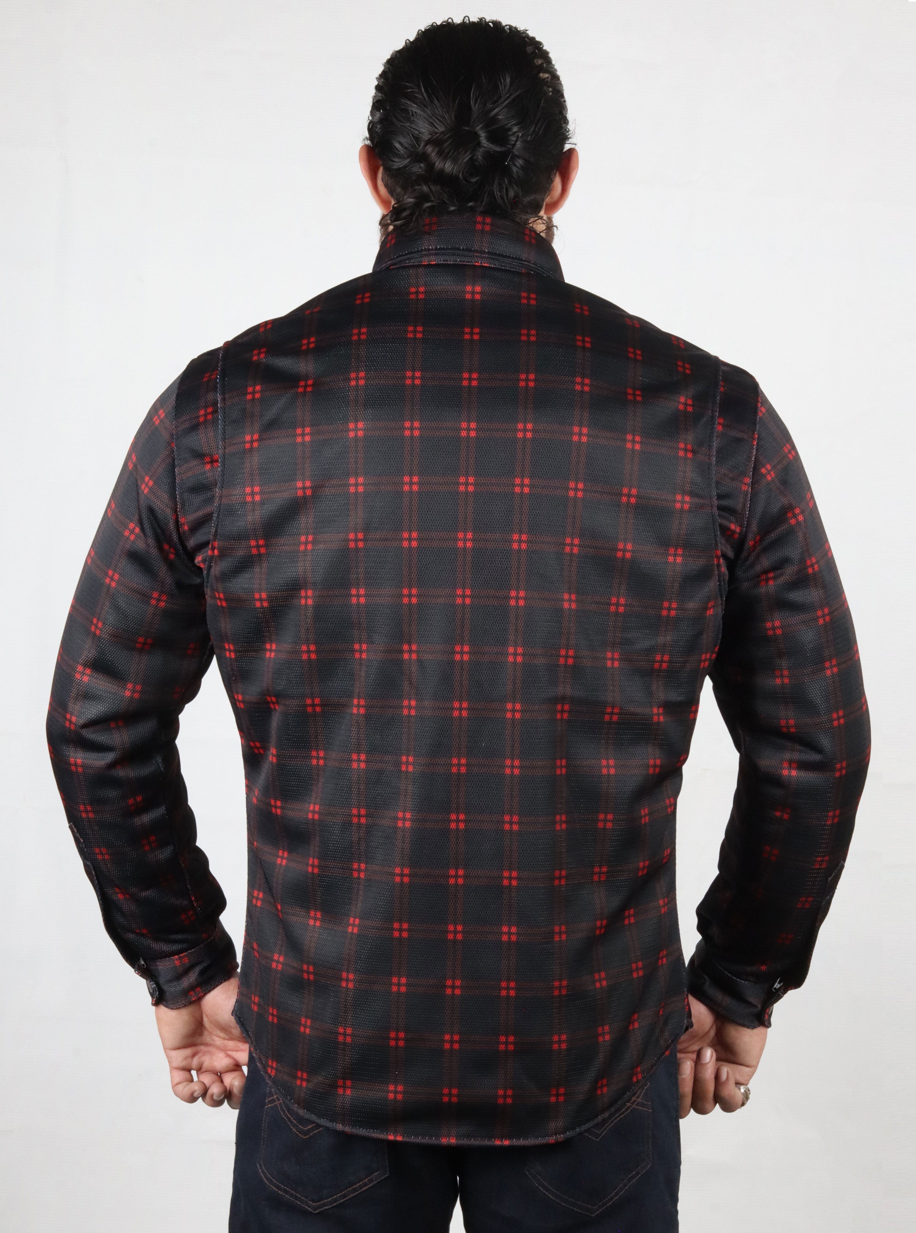 Mesh Shirt Red Lines on Black Check